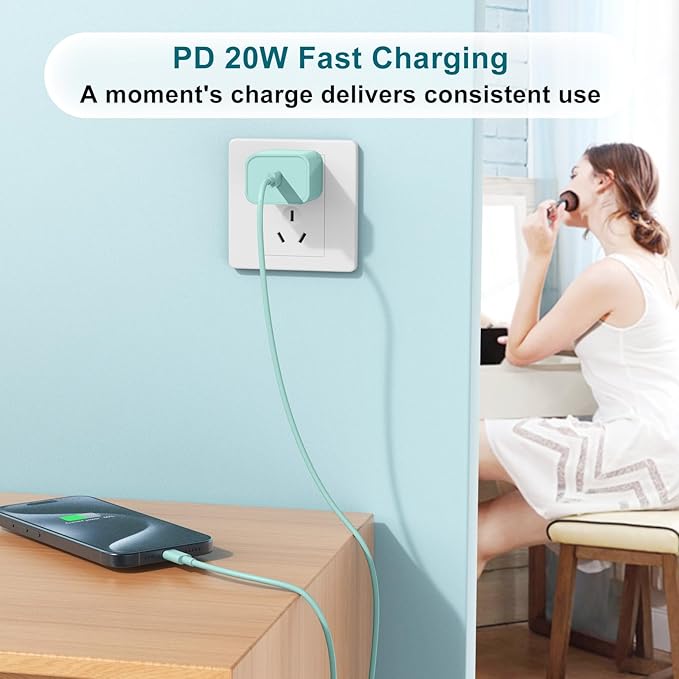 Fast Charger for iPhone 17 16 15 Charger Fast Charging, 6+10ft USBC to USBC Cable Cord &20W Type C Block for iPhone 17 Air, 16e, 17 16 15 (Pro Max/Pro/Plus), iPad Pro/Air/Mini, Green