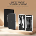 ZIZZON Manicure, Pedicure Kit, Nail Clippers Set of 12Pcs, Professional Grooming Kit, Nail Tools with Luxurious Travel Case Black