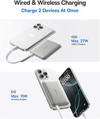 Baseus Picogo Magsafe Portable Charger, Qi2 15W 0.5" Ultra Slim 10000mAh Wireless Power Bank, 27W Fast Charging Magnetic Battery Pack with USB-C for iPhone 17 Pro Max/17 Pro/Air/16/15/14/13/12