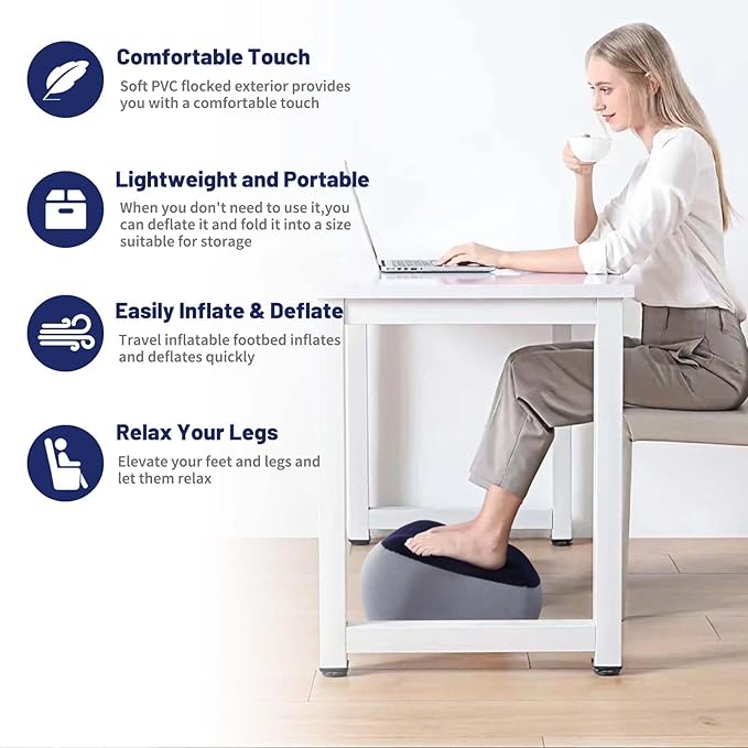 Inflatable Foot Rest for Travel - Adjustable Height Leg Pillow for Airplane & Car, Portable Foot Stool for Kids & Adults （Multicolor） 2-Count