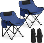 2 Pack Compact Camping Chairs Portable Folding for Outside with Carry Bag Lightweight Moon Chairs for Travel Picnic Hiking Beach Fishing, 600D Oxford, Supports 330lbs(Blue)