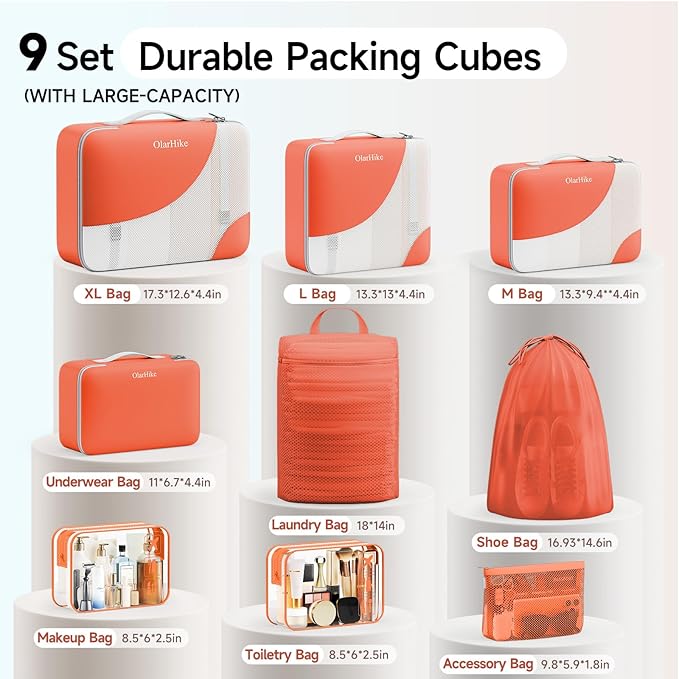 9 Set Packing Cubes for Travel, Gifts for Women Mom,Anti-Tearing Suitcase Organizer,OlarHike Vacation Essentials & Accessories for Cruise Ship