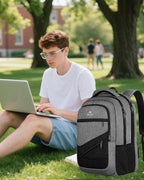 MATEIN 17 Inch Work Backpack for Men Women, Water Resistant Practical Travel Laptop Backpack with Anti Theft Pocket, Casual College Daypack Laptop Compartment TSA Friendly, Grey Black