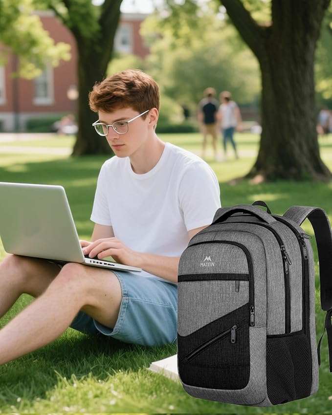 MATEIN Extra Large Laptop Backpack 18.4 Inch, Airplane Approved Travel Backpack with Luggage Strap and Anti Theft Pocket, 50 L College Computer Carry On, Gifts for Business Work Men, Grey Black