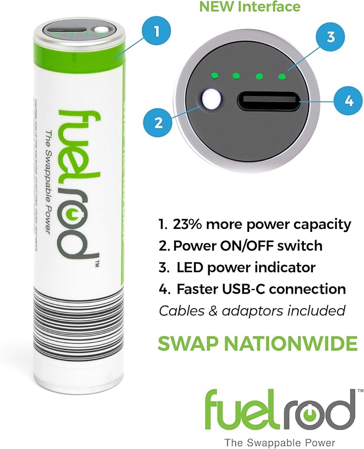 One USB-C Portable Charger Kit, with an Extra Set of Cables & Adaptors, Compatible with All Tablets, Smart Phones, Rechargeable Backup Power Bank, SWAP for Charged Rod at Kiosk
