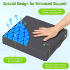 Seat Cushion for Office Chairs, Memory Foam Chair Cushion with Patterned Core for Even Support, Back, Tailbone & Sciatica Relief, Chair Pillow with Carry Handle for Car, Wheelchair (Gray)