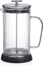 JoyJolt Fluted French Press Coffee and Tea Maker Set, 33.8oz Stainless Steel Press, Borosilicate Glass Coffee Press, Cold Brew Portable French Press, Tea Press, Large, clear