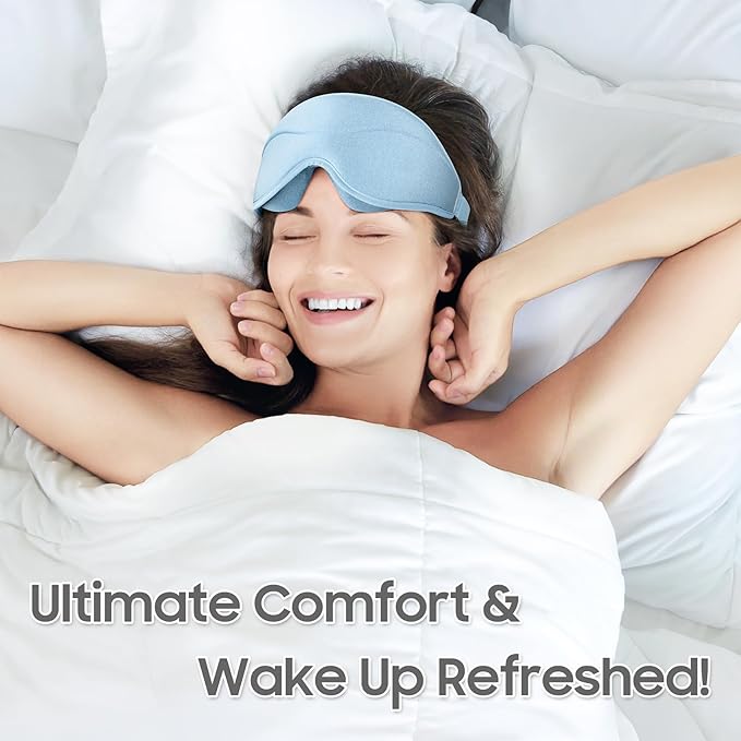 Sleep Mask - Total Blackout 3D Sleeping Mask, Super Lightweight & Silky Soft Eye Mask for Sleeping, Fully Adjustable Fit for Home, Traveling, Meditation, Yoga, Light Blue, Mothers Day Gifts