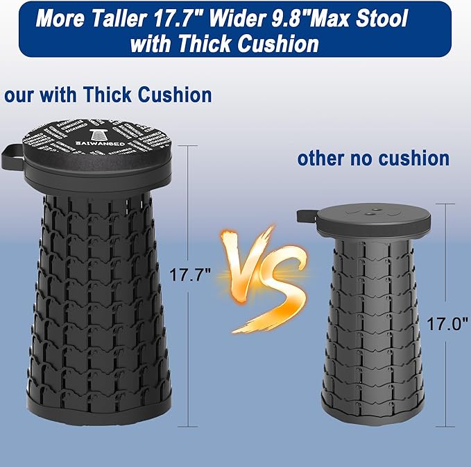 2026 Upgraded 45cm Collapsible Stool with Cushion, Maximum Loading 440 Pounds, Portable and Lightweight Adjustable Seat, Camping Retractable Stool for Outdoor Camping, Fishing, Hiking, BBQ