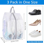 SelfTek Shoe Bags for Travel - 3 Pack 1 Size Double-Sided Zipper Shoe Bag for Men & Women, Waterproof Portable Shoe Storage Pouch with Handle, Family Travel Accessories - Medium Size