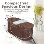 Cable Management Box, Handmade Rattan Cable Organizer, 2 Open Slots Cords Hider Box, Under Desk Cord Organizer for Computer Router USB Hub & Power Strip, Patent Pending, 15.9" x 6.5" x 6.5", Brown