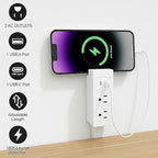 Electrical Outlet Extender Features USB-A,USB-C,2 AC Outlets,Wall Power Socket Expander Stick,Extendable Rotating Electric Outlet Plug Adapter Nightstands,Sofa,Desks and More Hard to Reach Space (B01)