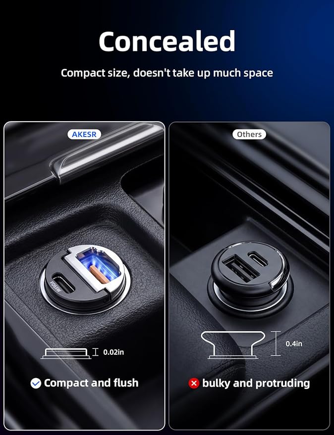 AKESR 65W USB C Car Charger Fast Charging，12V USB Outlet Accesorios para Carro，Cigarette Lighter USB Charger，Car Phone Charger for iPhone/17/16/15/14/13 Samsung S25 S24 S23Google Android