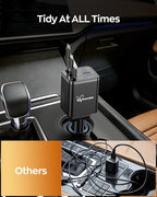DreamBee Retractable Car Charger,108W 6 in 1 Super Fast Car Phone Charger with 3 Cords 31.5INCH, USB C Car Charger Adapter for iPhone 17/16/15/14/13 Pro Max XR,iPad,Samsung,Pixel