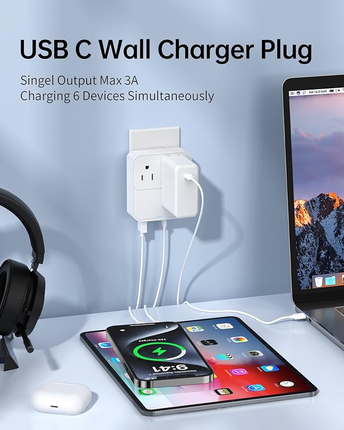 USB C Charger Block,Slim Flat USB Wall Charger Plug with 2 Outlet Ports,Multi USB C Charging Power Adapter for Home Travel Office School (20W)