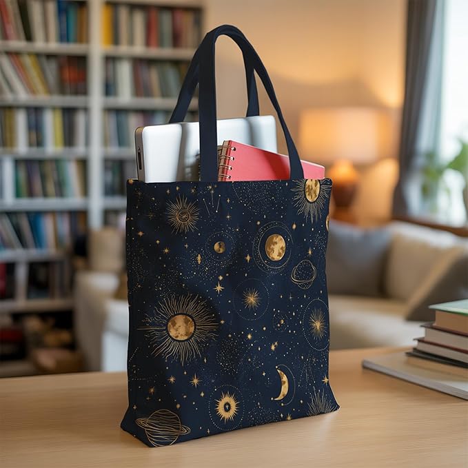 Aesthetic Canvas Tote Bag, Cute Reusable Bags for Women with Inner Pocket