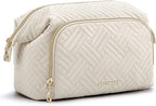 BAGSMART Travel Makeup Bag, Cosmetic Bag Small Make Up Organizer Case,Wide-open Pouch for Women Purse for Toiletries Accessories Brushes,Large Beige