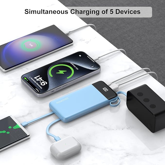 Portable Charger Built-in Cables,10000mAh Power Bank for iPhone,Fast Charge USB C Battery Pack Travel Essentials Slim Lightweight Powerbank Compatible with iPhone 17/16/15/14, Samsung, Android, etc
