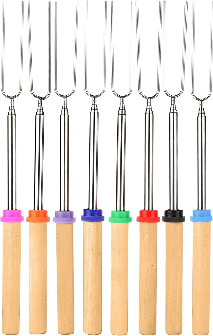 BEARCLAW Smores Sticks for Fire Pit - Accessories for Campfire Marshmallow Roasting Sticks Smores Kit Outdoor-Smore Skewers Hot Dog Fork For Outside, Camping Essentials Bonfire Gear Long 32" 8 Pack