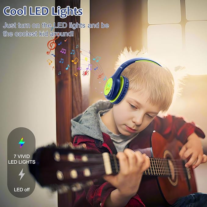 Voopwink Kids Headphones Wired with Microphone, USB Type C Headphones for Kids Girls Boys with Cord/LED Lights/85/94dB Volume Limit, Portable Over Ear Headphones for School/Travel/Tablet/iPad