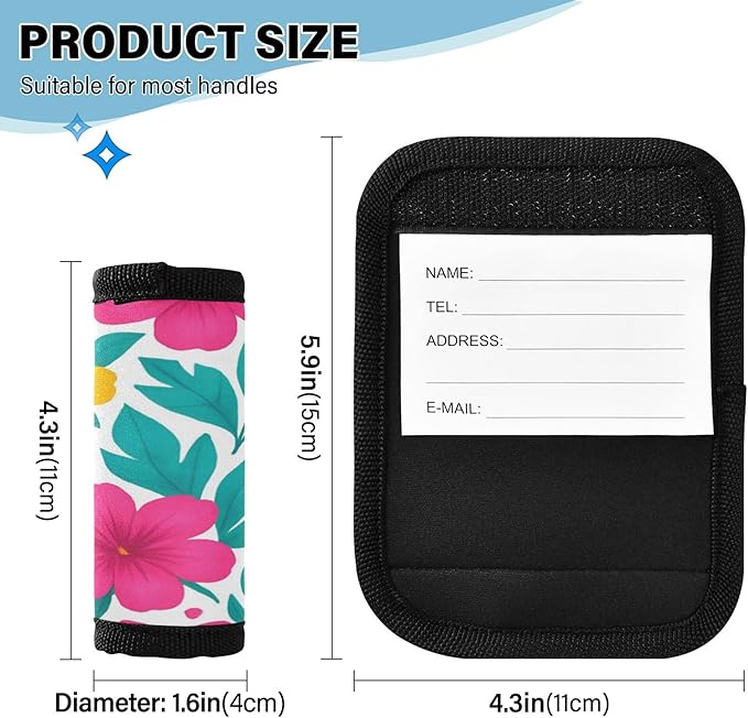 2 Pack Flowers Luggage Handle Wrap, Detachable Luggage Tag, Neoprene Suitcase Wrap with Comfort Grip & Bright Identifier for Suitcase, Travel Bag, Sports Bag