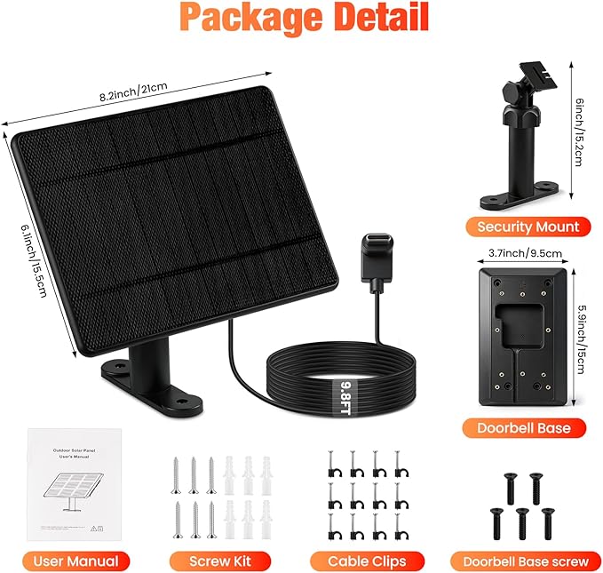 Solar Charger Only Compatible with Battery Doorbell (Type-C Port) Waterproof Continuously Solar Panel, Adjustable Panel