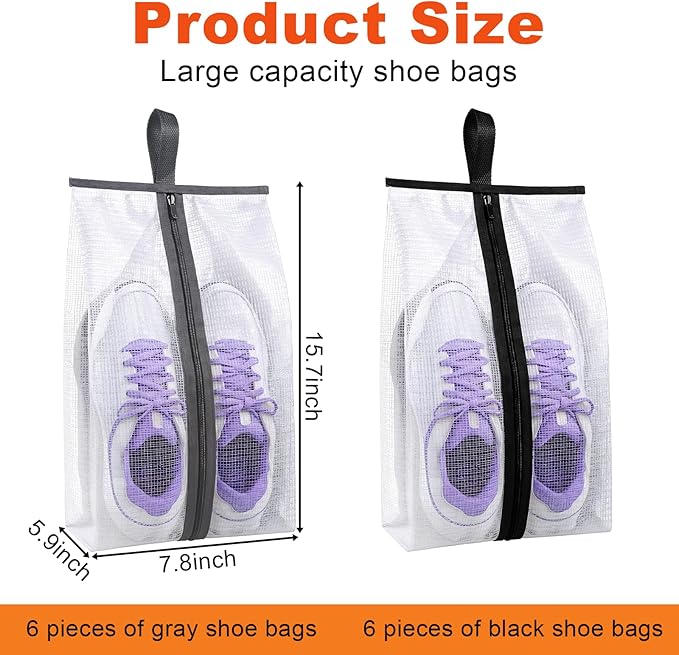 12 Pcs Shoe Bags for Travel, Waterproof Travel Shoe Bag with Zipper & Handle Portable Shoe Storage Bag Portable Boots Organizer for Men Women