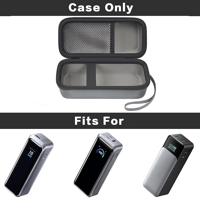 casmilee Case Compatible with Anker 737/735/ 736/717 USB-C Portable Charger Power Bank, Fast Foldable Wall PowerBank Bag for GaN Prime Nano II AC Adapter, Powercore Pocket for Lights Cable (Grey)