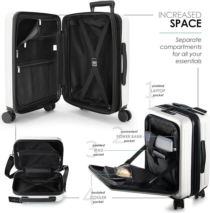 TRAVELARIM White Hardshell Luggage Sets 4 Piece, Durable Suitcase Set, Travel Luggage Set with Integrated TSA Lock, 360° Spinner Wheels, Expandable Medium and Large Checked Suitcase, 20/24/28 Inch