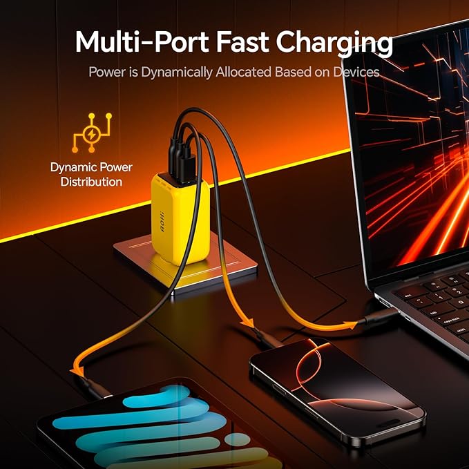 AOHI Youth 65W GaN+ USB C Charger Block, 3-Port PPS Type C Compact Foldable Laptop Fast Wall Charger for MacBook Pro/Air, iPad Pro, iPhone 17/16 Pro Max, Galaxy S24, Pixel, Steam Deck and More, Yellow