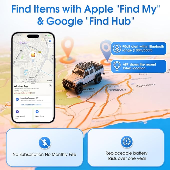 Mini GPS Tracker for Vehicles (Universally for Android & iOS), Hidden Car Location Tracker w/Magnetic Case, Item Finder for Google Find Hub & iOS Find My No Monthly Fees, Black