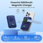 Magnetic Portable Charger for iPhone & iWatch,10800mAh 25W PD Fast Charging USB C Power Bank,4 Output Dual-Side Magnet Travel Essentials Battery Pack for iPhone 17/Air/16/15/14/13/12 Series (Blue)