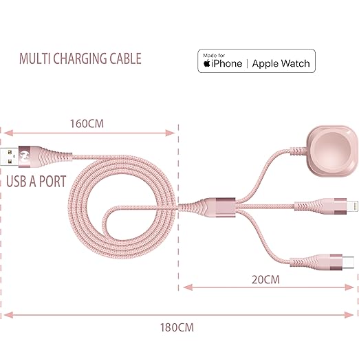Apple Watch Charger Multi Charging Cable 6FT, Nylon Braided USB AM Port to Lightning Type C USB C Cord iWatch Magnetic Wireless 3 in 1 Charging Wire for iPhone Android Phone and iWatch