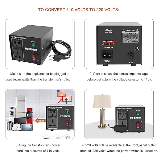 Yinleader Step Up & Step Down Voltage Transformer Power Converter with US Power Cord,Convert 110V to 220V OR 220V to 110V w/US Power Cord,Circuit Breaker Protection use in Your Countries (500W)