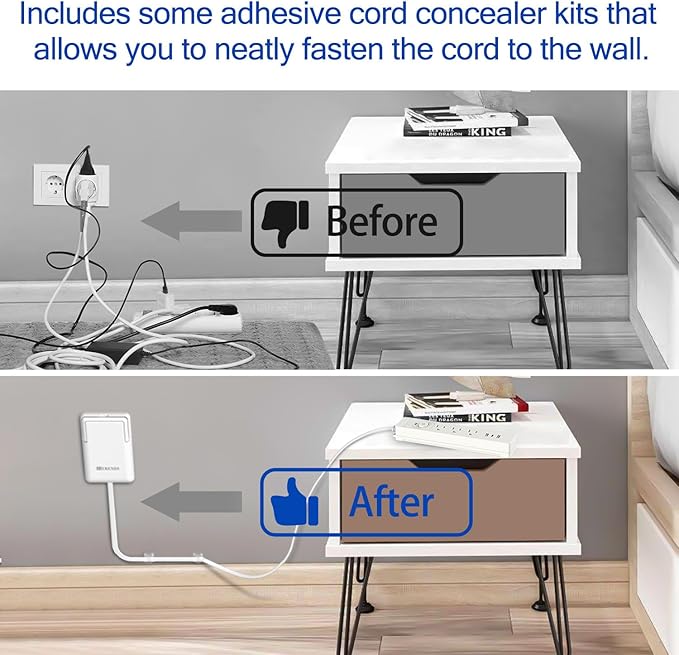 6ft Ultra Flat Plug Extension Cord Power Strip with Outlet Concealer - HITRENDS 3 AC Outlets & 3 USB Ports, 1650W Slim Desk & Wall Extender for Tight Spaces, Hide Messy Cords, White