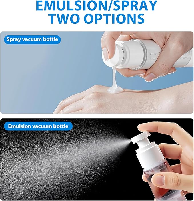 Travel wash bottle, 5-piece vacuum dispensing bottle set with clear storage box, suitable for shampoo, lotion, cosmetics, TSA certified travel container, suitable for vacation and business travel.