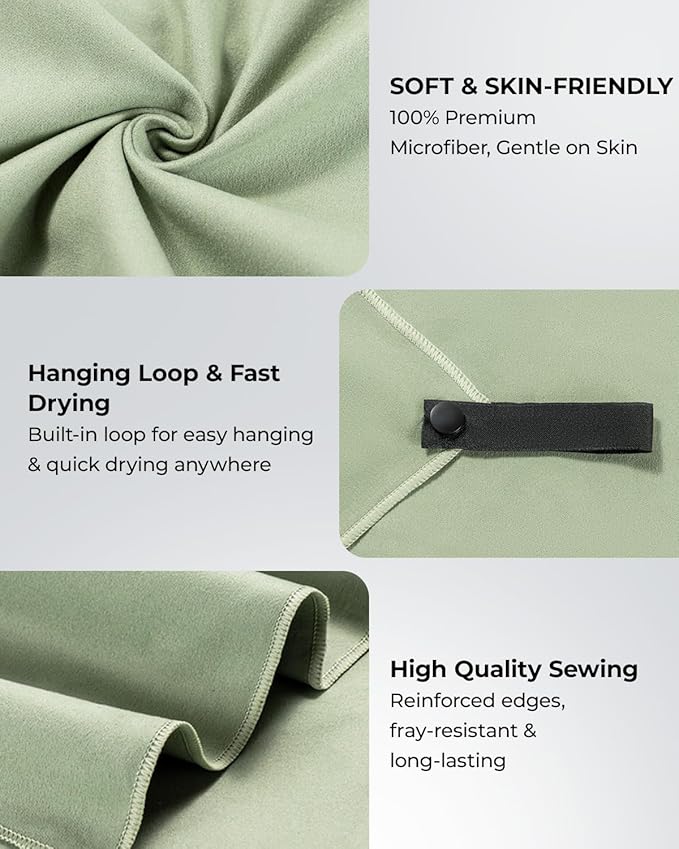 Quick Dry Microfiber Towel Travel, Beach & Camping Towels. Fast Drying, Super Absorbent & Ultra Compact for Travel, Bath, Gym, Swimming, 1 Pack, 72"x40" Army Green