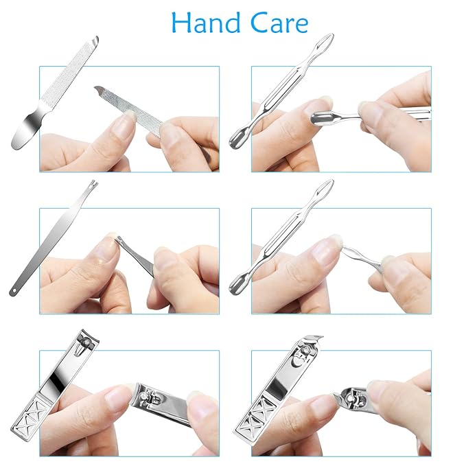 Teamkio 18pcs Manicure Set Pedicure Nail Clippers Set Travel Hygiene Kit Stainless Steel Professional Cutter Care Set Scissor Tweezers Knife Ear Pick Tools Grooming Kits with Leather Case