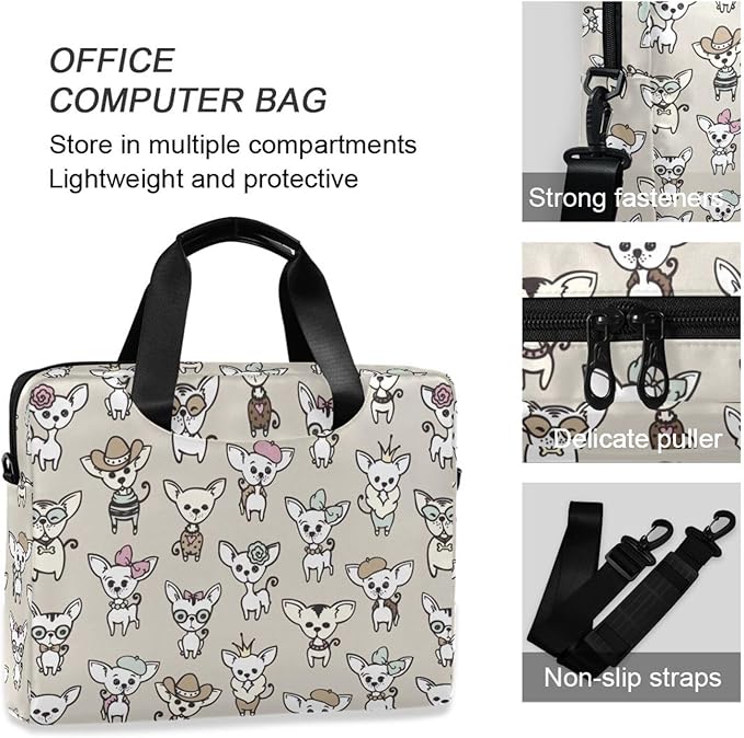 Laptop Bag 15.6 inch, Waterproof Laptop Case with Strap, Protective Laptop Carrying Case for Women & Men, Cute Chihuahua Dogs
