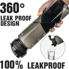 OLDLEY Water Bottle 32oz, Durable and Leakproof Water Bottles Motivational with Time Marker, Tritan, BPA Free, Wide Mouth, Gym, Travel, School,Office, Gifts for Her, Women Men,Clear Black (1 Bottle)