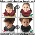 BUYUE Kids Travel Pillows for Airplane, Memory Foam 360° Head Support Sleeping Essentials for Long Flight, Skin-Friendly Soft Neck Pillow for Traveling in Car Seat, (Small, Red Grey, 40-90 lbs)
