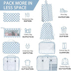 8 Set Packing Cubes for Travel, Luggage Packing Organizers Accessories Large Toiletries Bag for Clothes Shoes Cosmetics (Blue Checkered)