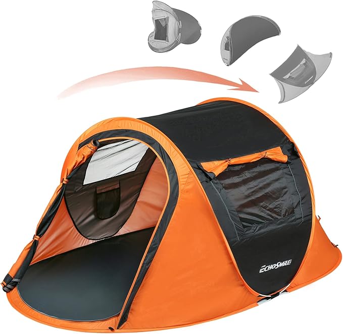 EchoSmile Pop Up Camping Tent, 2/4/6 Person Easy Setup Tent, Water Resistant Dome, Portable with Carry Bag