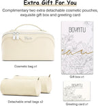 BOYATU Travel Makeup Bag Organizer Cosmetic Bag: 3 Pcs Set Make up Bags for Women with Handle - Waterproof Vegan Leather Toiletry Bags Travel Essentials Pouch with Compartments (C-04-White)