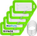 BlueCosto - Luggage Tags - Green, 10 Pack - Suitcase Tags with Name ID Card & Heavy-Duty Metal Wire Loops - Bright Colored PVC Identifiers for Travel Baggage - Backpack Name Labels