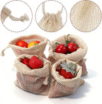 6 Pack Reusable Produce Bags, Cotton Mesh Bags With Drawstring for Vegetables Fruits Grocery Shopping, Multi Size Durable Washable Storage Bag (2L,2M,2S)