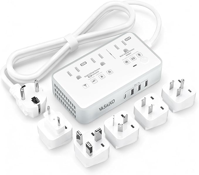 220V to 110V Voltage Converter US to Europe, 2000W Voltage Converter for European Travel with 3 AC 2 USB-C 2 USB-A Ports, and Universal European Travel Adapter (Gray)