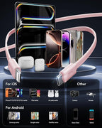 Retractable USB C Charger Wall Plug with 35.5in/90cm Type C Cables Cords,40W Fast Charging Foldable Block Multi Charger for All Devices for iPhone 17/16/15/14/13/12,iPad,Galaxy,Pixel