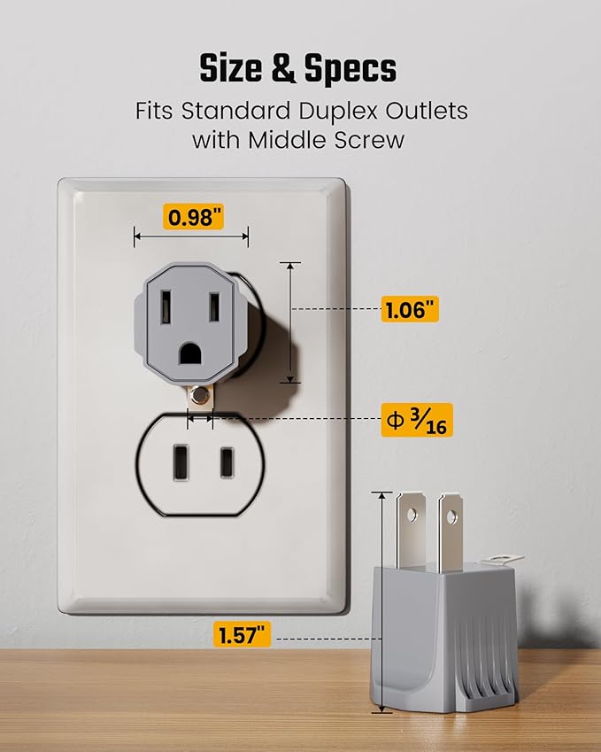 2 Prong to 3 Prong Outlet Adapter, ETL Listed 3-2 Prong Adapter, Fire-Retardant (392℉) PBT Material, Heavy Duty Wall Plug Adapter for Old Homes, Travel to Japan, Gray (Light Gray (4-Pack))