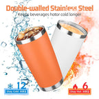 20 oz Tumbler with Lids and Straws, Stainless Steel Insulated Travel Coffee Mug, Double Wall Vacuum Insulated Tumblers, Powder Coated Coffee Tumbler for Cold & Hot Drinks (Orange)